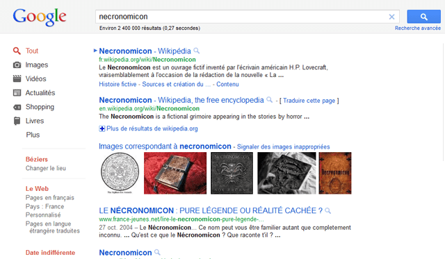 Rechercher le Necronomicon sur Google c'est pas bien compliqué