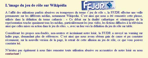 La FFJDR défend l’image du jeu de rôle sur Wikipédia