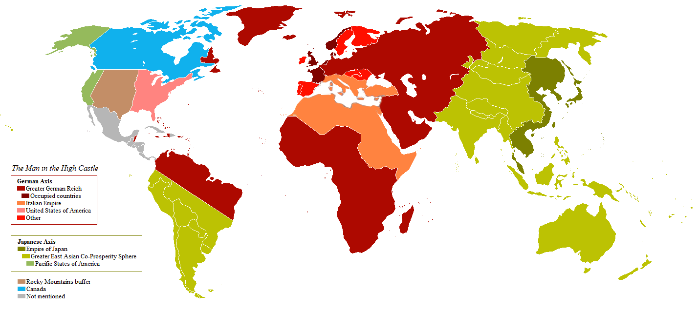 Alternate history world map of Philip K. Dick's The Man In The High Castle.