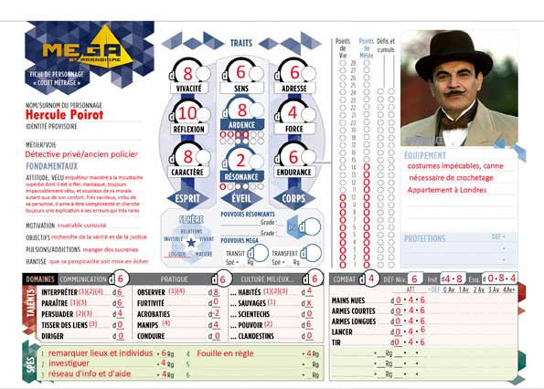 Hercule Poirot, la fiche de Personnage Mega 5e 