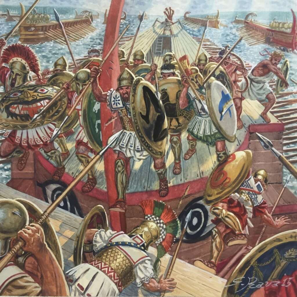 The Spartans ram an Athenian trireme in the Syracuse's harbor, 416 BC